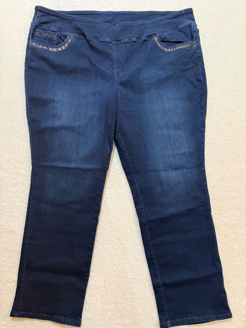 Belle by Kim Gravel Straight-Leg Pull-On Jeans in Dark Blue
